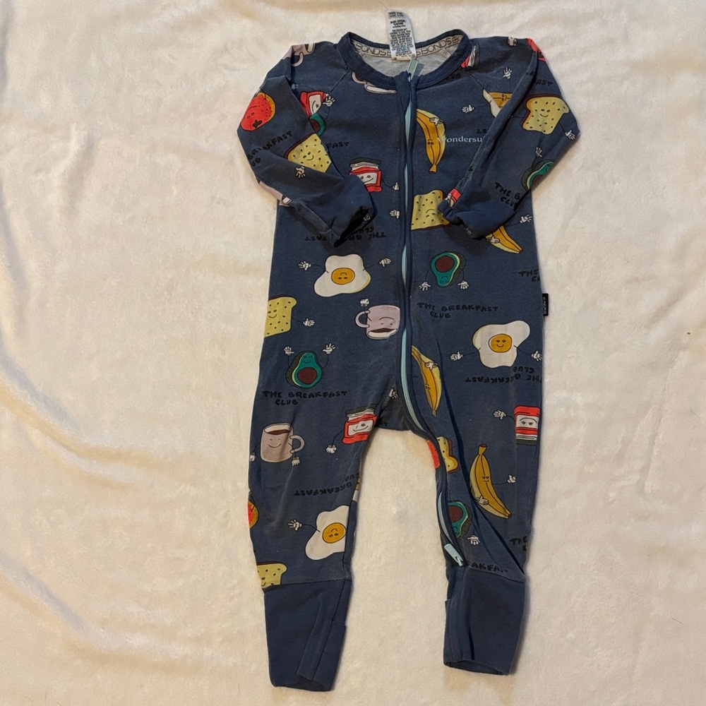 Bonds Wondersuit Navy Blue Footie with Food Print